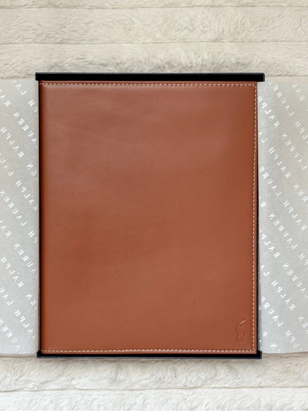 Polo Ralph Lauren Cognac Leather iPad Folio Case NEW in Box $98 MSRP